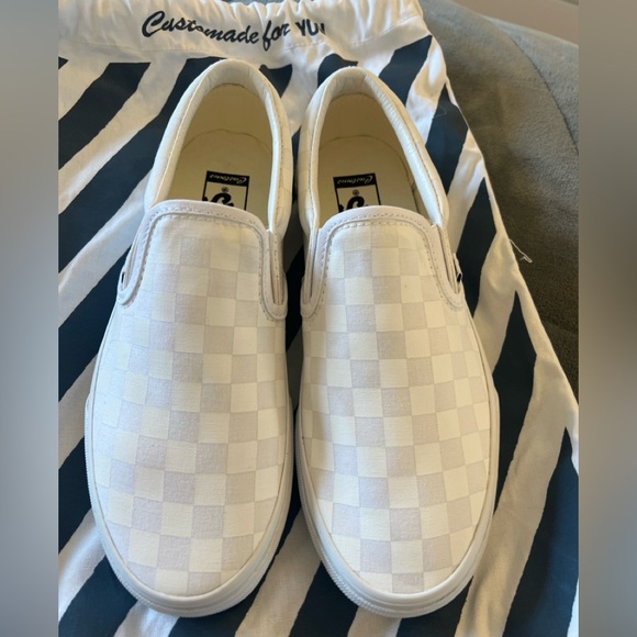 Custom Vans Classic Slip-On – White Checkerboard – TEAM EQUINOX - Picture 6 of 8